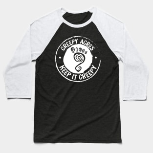 Creepy Acres foot logo (non distressed in white) Baseball T-Shirt